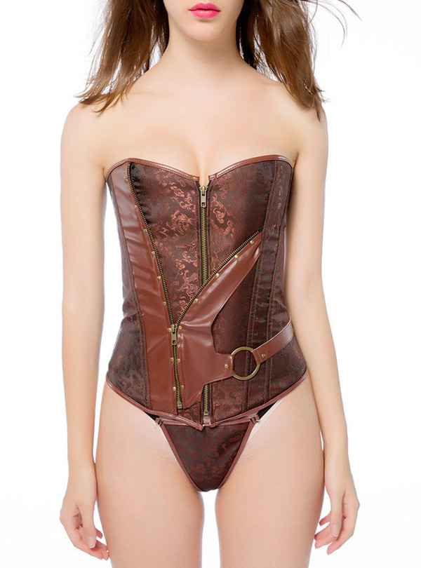 Cheap Vintage Zip Up Faux Leather Spliced Paisley