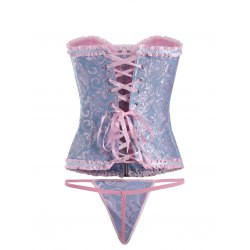 Light Blue Zip Jacquard Lace-Up Corset
