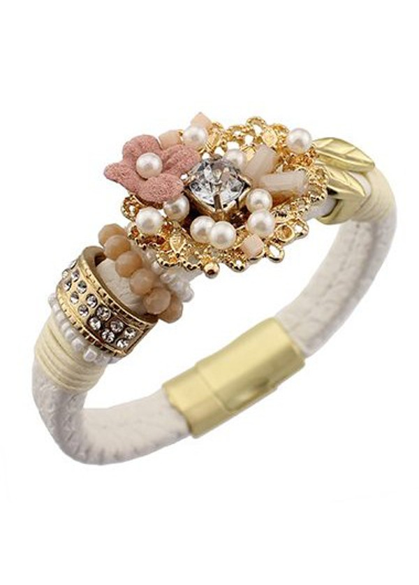 Cheap Faux Pearl and Flower Shape Decorated White Bracelet