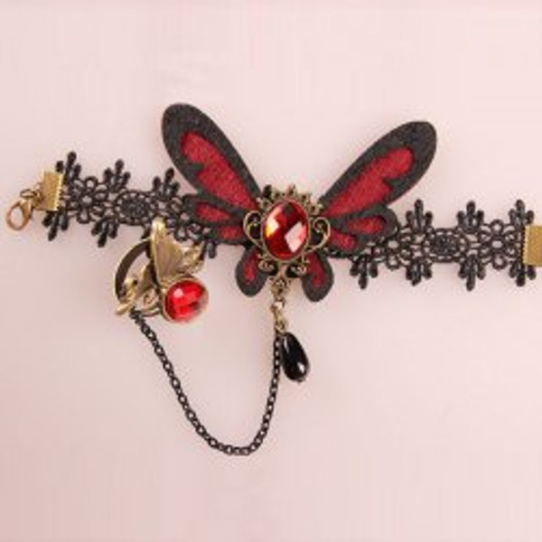 Cheap Faux Ruby Butterfly Hollowed Lace