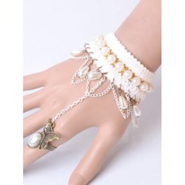 Cheap  Faux Pearl Butterfly Bracelet With Ring