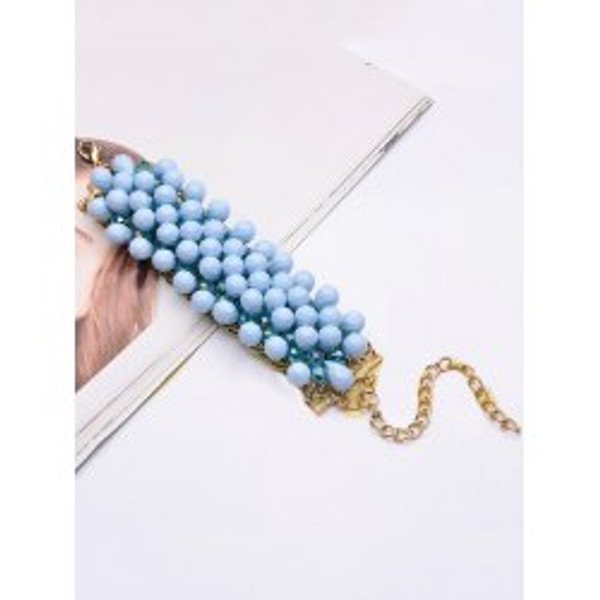 Blue Faux Crystal Water Drop Beaded Bracelet
