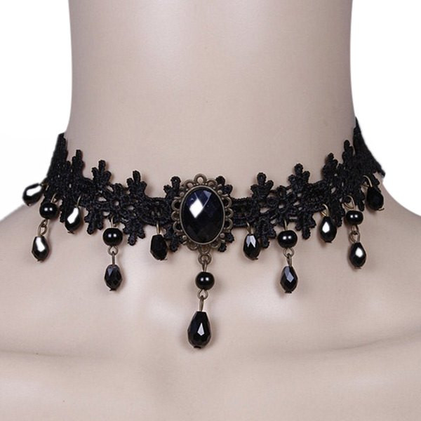 Cheap Water Drop Oval Fake Crystal Lace Choker