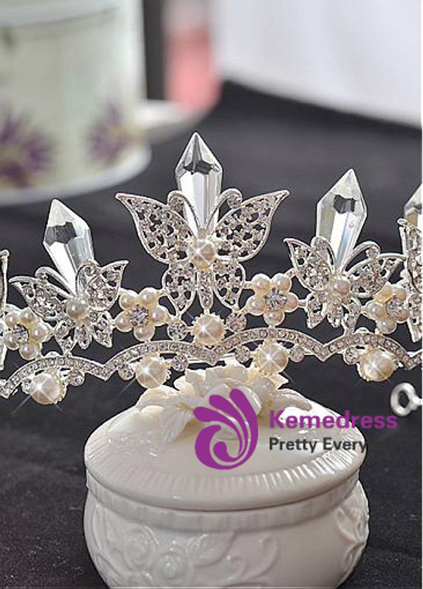 Fashionable Excellent Alloy Wedding Tiaras With Rhinestones & Pearls