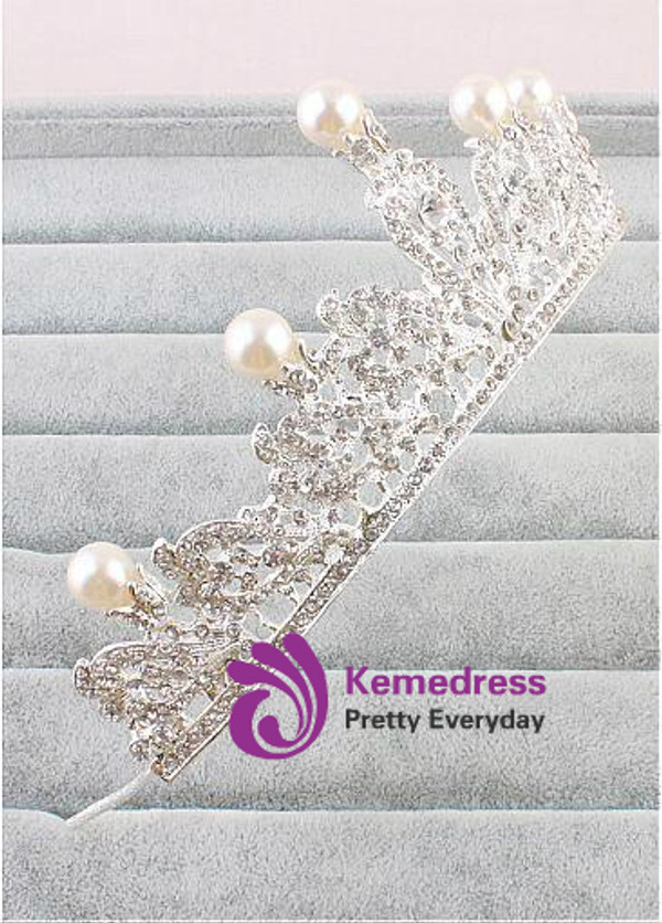 Fashion Stunning Alloy Wedding Tiara With Rhinestones & Pearls