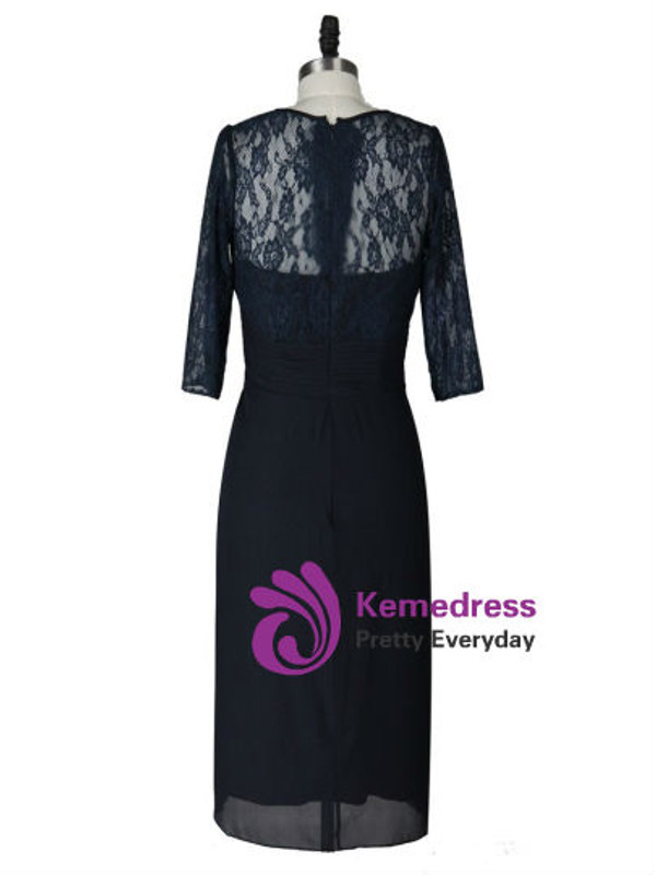 Unique Tea-Length Column Half Sleeves Lace Mother of the Bride Dress