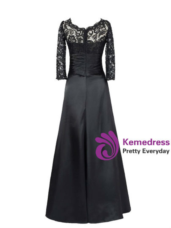 Delicate Bateau Neckline Floor-Length A-Line Lace Mother of the Bride Dress with Long Sleeve
