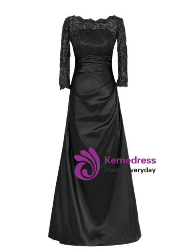 Delicate Bateau Neckline Floor-Length A-Line Lace Mother of the Bride Dress with Long Sleeve