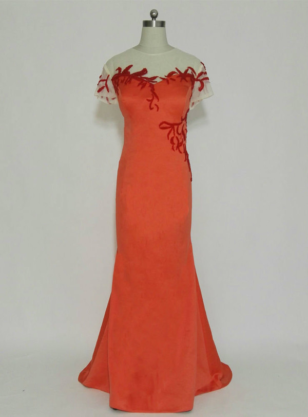 Elegance Long Evening Dresses Short Sleeves Evening Gowns Mother of the Bride Dresses