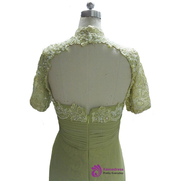 Classic Long High Neck Beaded Short Sleeves Mother of the Bride Dresses Formal Dresses