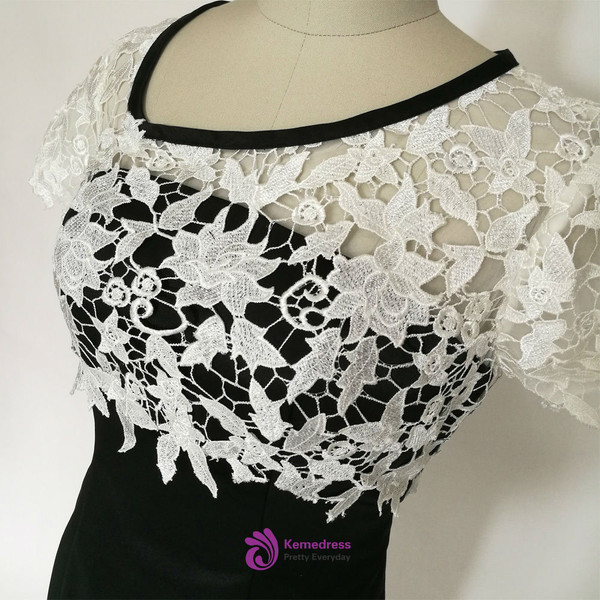 Latest White Lace And Black Knee length Mother of the Bride Dresses