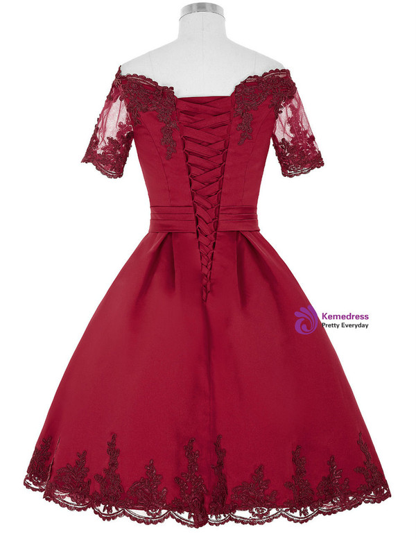 Stunning Short Sleeve Evening Dresses Champagne Red Lace Gowns Mother of the Bride Dresses