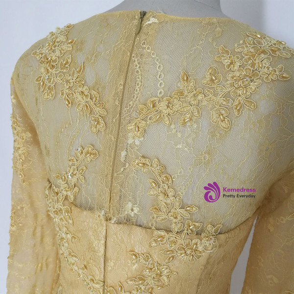 Fashion Gold Lace Long Sleeves Mother of the Bride Dresses Beaded Mermaid