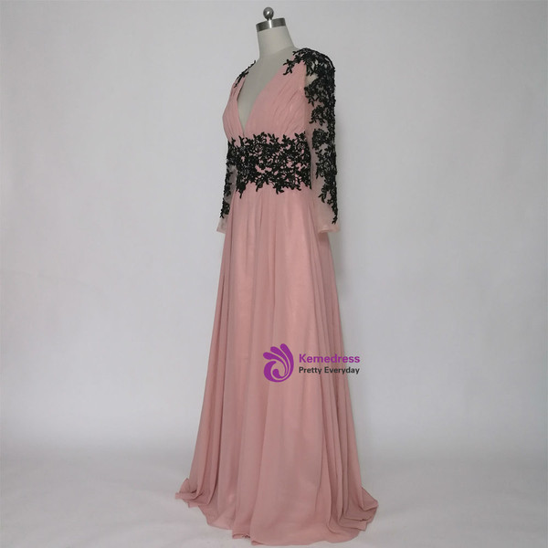 Attractive Long Evening Dresses Deep V-neck Long Sleeves Mother of the Bride Dresses