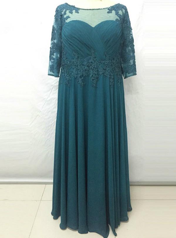 Romance  Long Turquoise Mother-of-the-bride-lace-dresses Chiffon Women Evening
