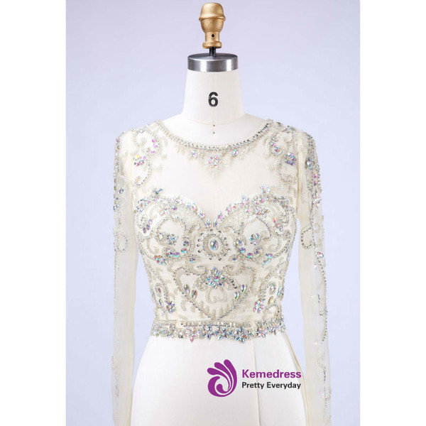 Elegance Mother of the Bride Dresses 2017 Elegant With Crystal Beading Scoop-Neck Long Sleeves