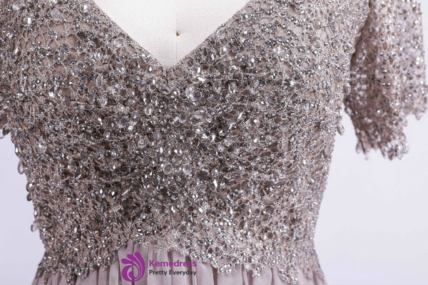 Sexy Half Sleeves Floor Length V-Neck Mother Of The Bride Dresses