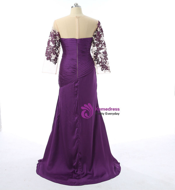 Stunning Purple 2017 Mother Of The Bride Dresses Mermaid 3/4 Sleeves Tafffeta Beaded