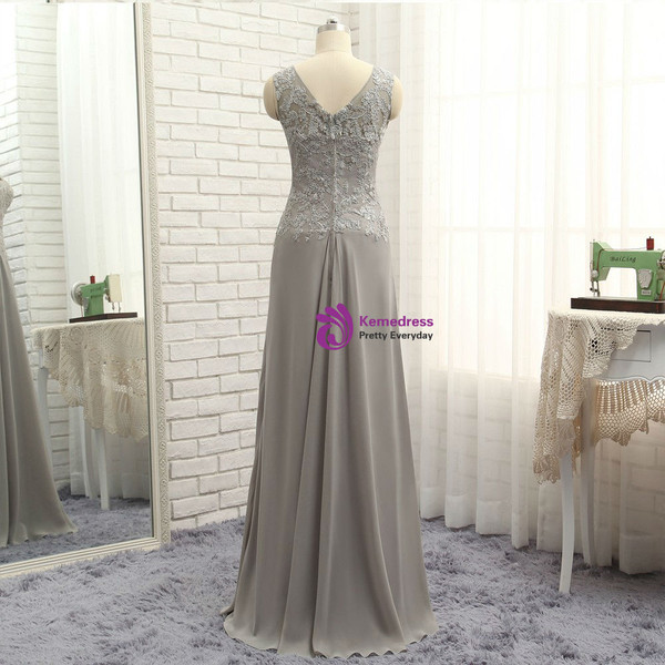 Latest  Gray 2017 Mother Of The Bride Dresses A-line V-neck Chiffon Lace