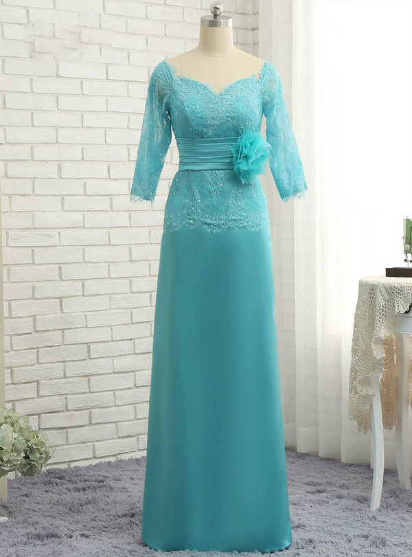 Chic  2017 Mother Of The Bride Dresses A-line 3/4 Sleeves Lace Long Evening Dresses