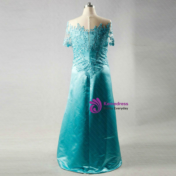 Elegance Plus Size Boat Neckline Turquoise Satin Mother Of The Bride Dresses
