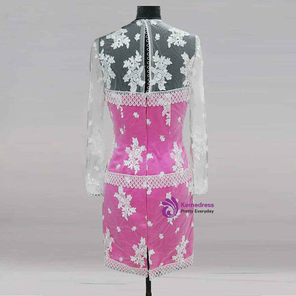 Queenly Long Sleeve Pink Short Groom Mother Of The Bride Lace Dresses