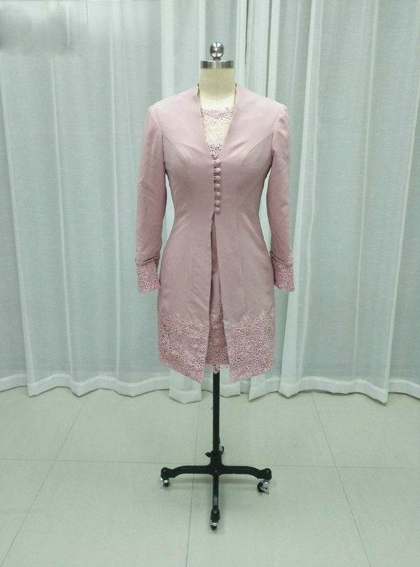 Romance Pink Lace Knee Length Two Pieces Mother Of The Bride Dresses With Jacket