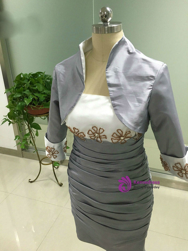 Cheap Plus size Mother Of The Bride Dresses with jacket Silver Bride Mother Dresses
