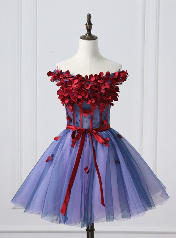 Elegance Off Shoulder Homecoming Dress Tulle  Applique Junior