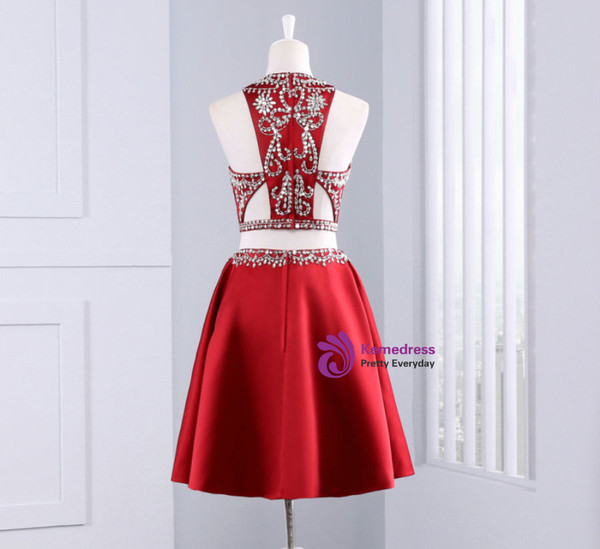 Cute Short 2 Piece Red Evening Dress Graduation Dresses 2017 Party Dresses