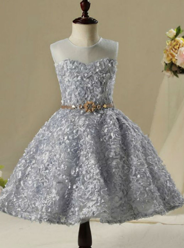 Luxurious Scoop Neck Sleeveless  2017 Flower Girl Dresses Silver Short A-Line