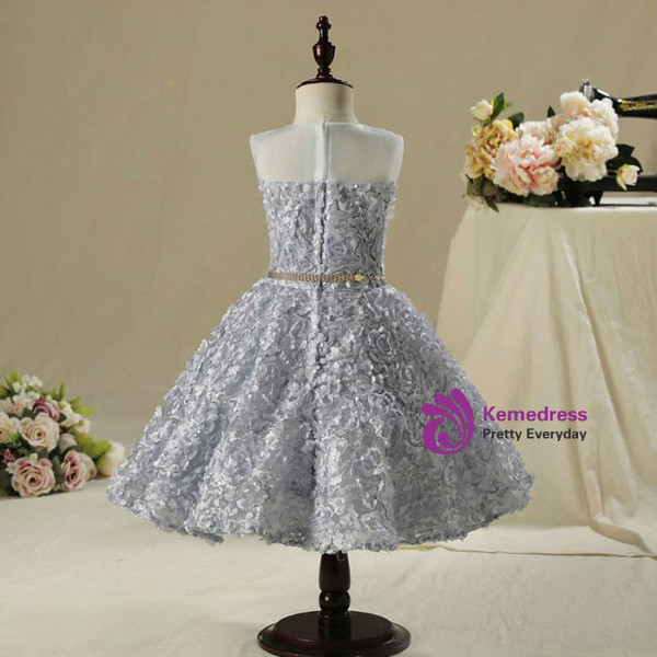 Luxurious Scoop Neck Sleeveless  2017 Flower Girl Dresses Silver Short A-Line