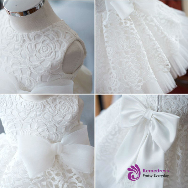 White Real Simple Ball Gown Sleeves Flower Girl Dresses