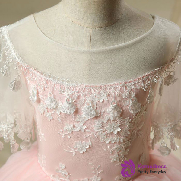 Impressive 2017 Flower Girl Dresses Blushing Pink Short Ball Gown 1/2 Sleeves Tassel Flower Appliques