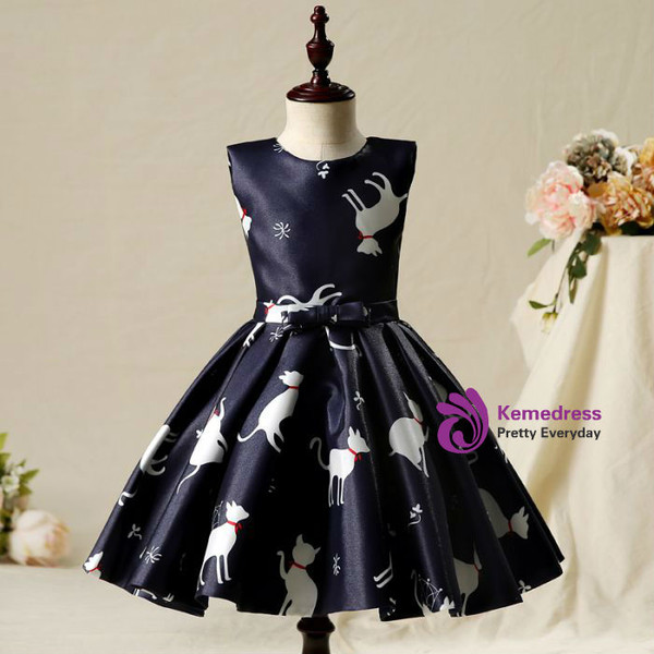 Attractive 2017 Flower Girl Dresses Black Short A-Line  Ruffles Scoop Neck Sleeveless Bow Sash