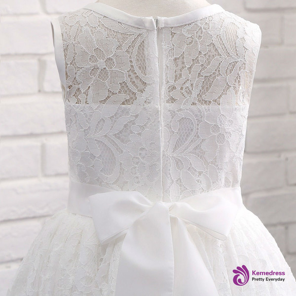 Advanced White Flower Girls Dresses 2017 Lace Communion Dress Girl with Bow