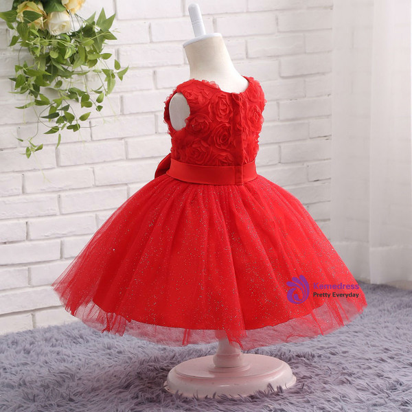 Sweet 2017 Red Flower Girl Dress with Bow Sequin Bling