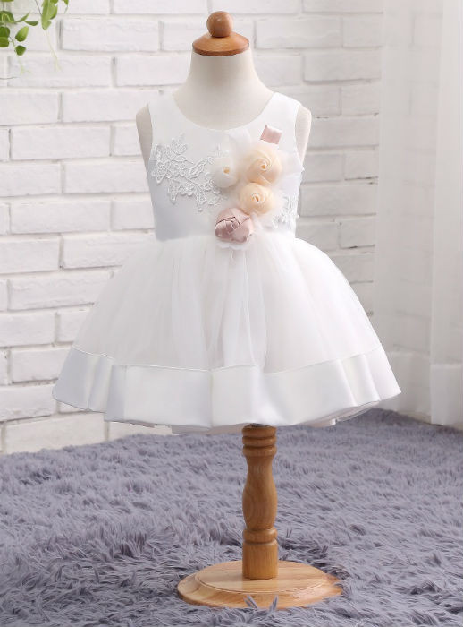 Romance White Wedding Party Formal Flower Girls Dress Sleeveless Children