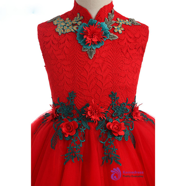 Brilliant 2017 New Arrival Ball Gown High Neck Ruby Flower Girl Dresses For Wedding Flowers