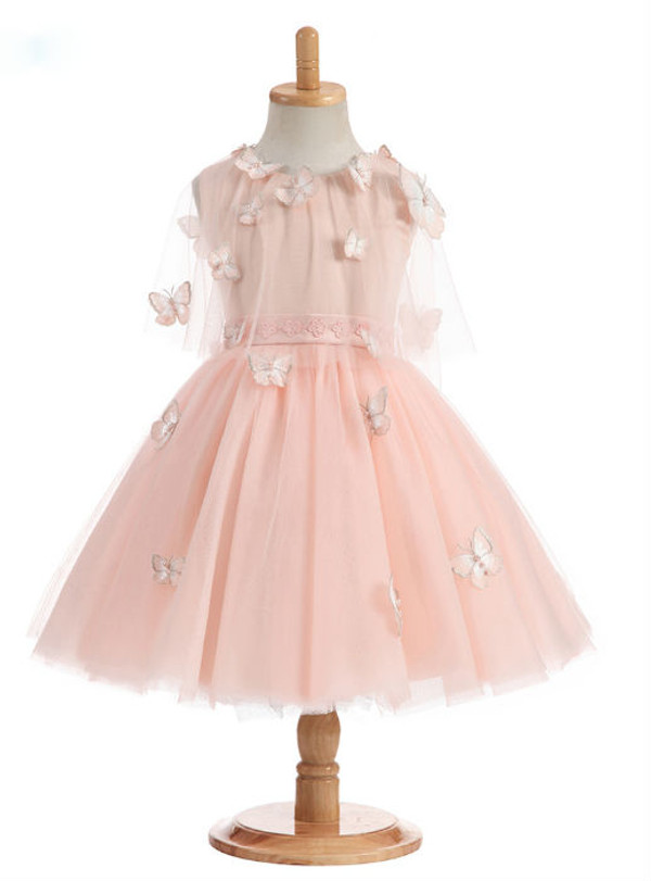 Pretty 2017 A-Line Scoop Real Photos Flower Girl Dresses Butterfly Appliques Satin