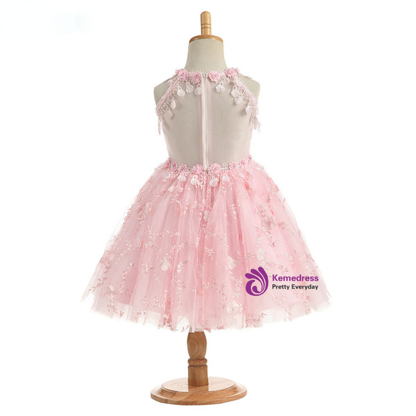 Adorable 2017 A Line Pink Real Photos Flower Girl Dresses Tulle Flowers Appliques