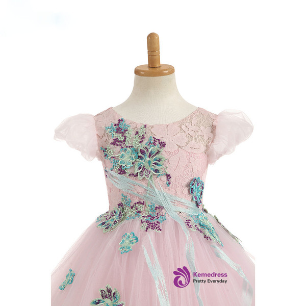 Cute 2017 Ball Gown Short Sleeve Scoop Real Photos Flower Girl Dresses Flowers