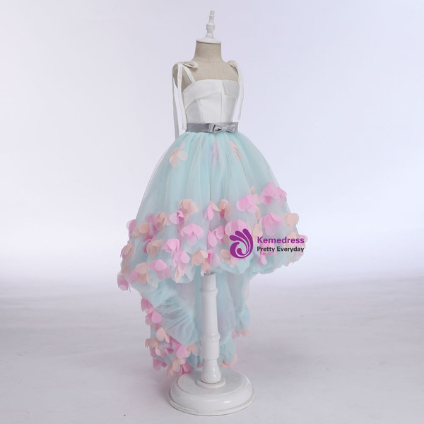 Fashionable Green Flower Girl Dresses for Wedding Short Front Long Back Appliques