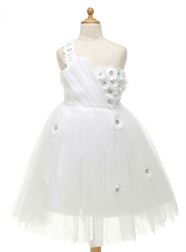 Fabulous One Shoulder White Flower Girl Dresses