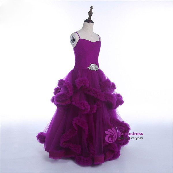 Brilliant Purple Diamond Tulle Flower Girl Dresses Sleeveless Pageant Dresses For Girls