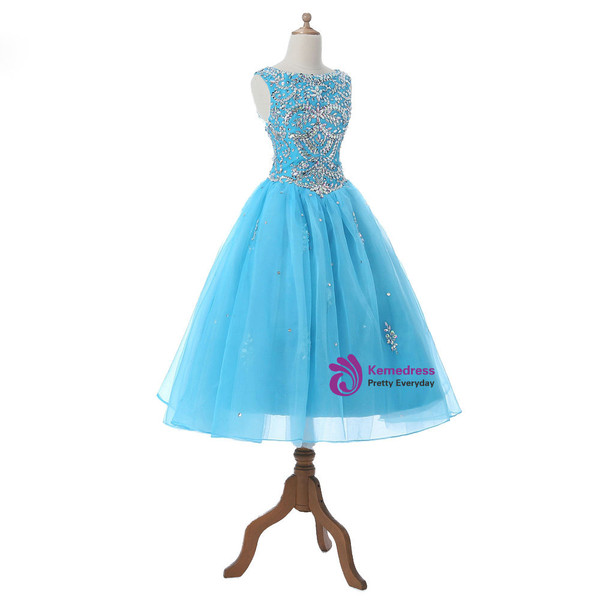 Cute 2017 New Design Brilliant Crystal Pageant Dress Organza Floor-length