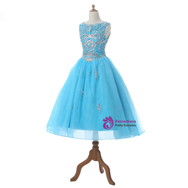 Cute 2017 New Design Brilliant Crystal Pageant Dress Organza Floor-length