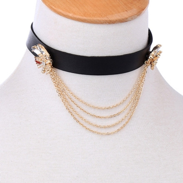 Popular Flower Diamante Alloy Multilayer Link Chain Torques Choker Necklace