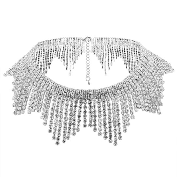 Unique Shining Alloy Diamante Tassels Choker Necklace