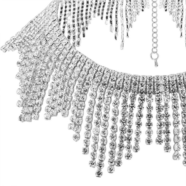 Unique Shining Alloy Diamante Tassels Choker Necklace